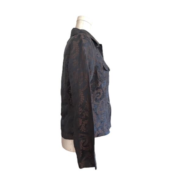 J. Jill Jacket Top Blue Brown Scroll Linen Silk Blend Lightweight Jacket Size 4 - Picture 4 of 11